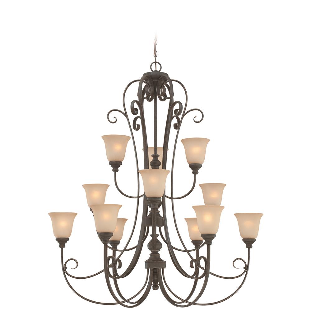 Craftmade 24212-MB Barrett Place 12 Light Chandelier in Mocha Bronze with Light Umber Etched Glass